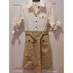 Vintage MILLY Of New York Sz 2 Khaki Safari Dress w/Belt Loops Short Sleeve